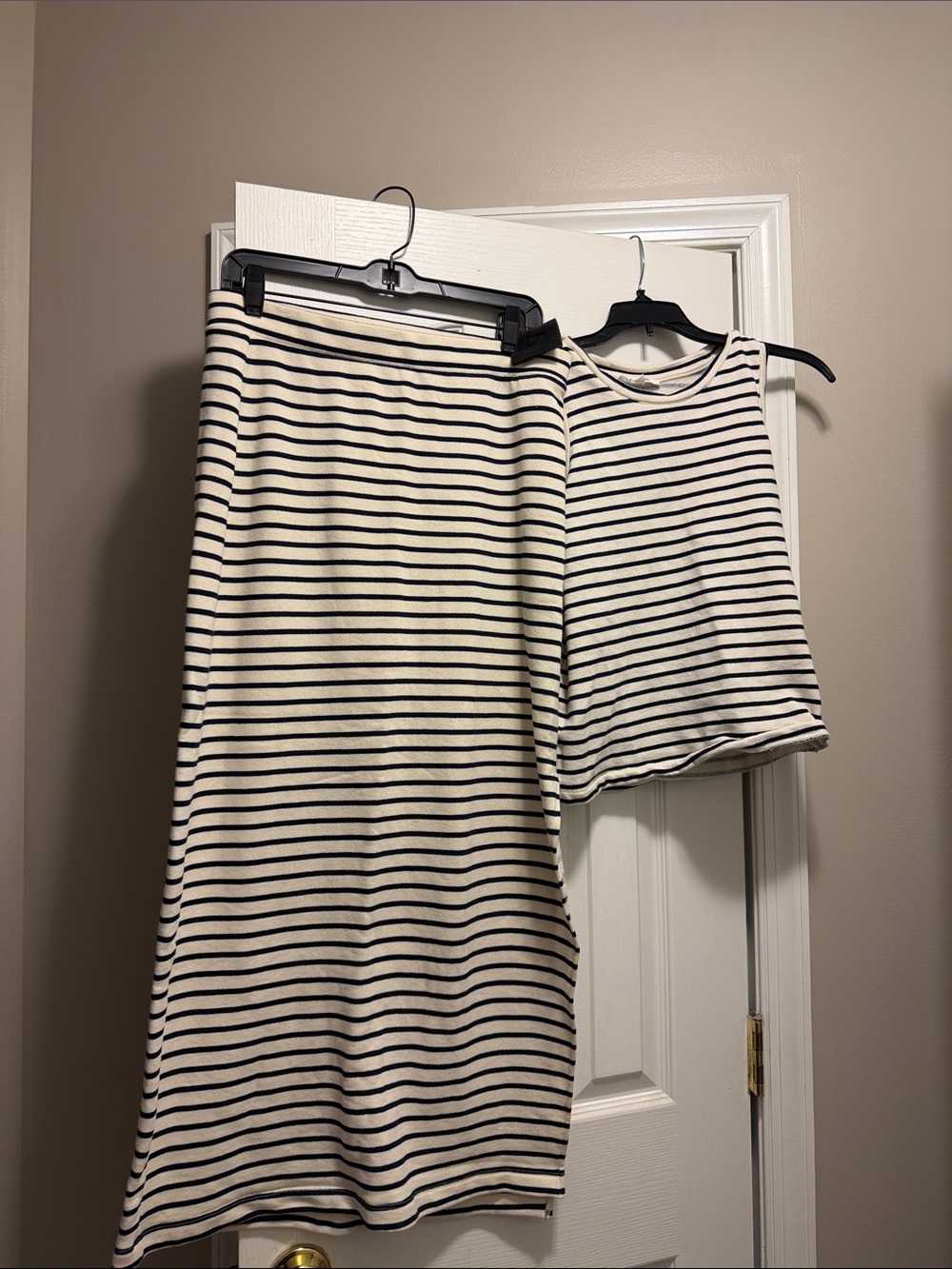 Striped Blue and White Midi Skirt - Women and top